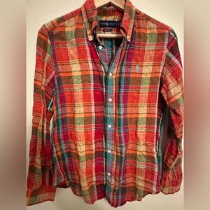 Ralph Lauren Vibrant Plaid Button-Down Shirt 100% Linen size S